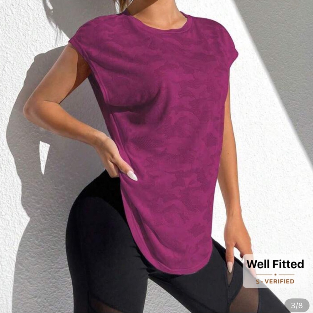 Shein pink camo workout top large NWOT